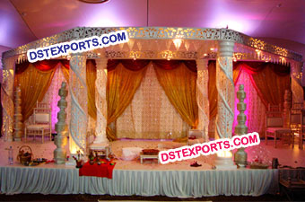 White Half Zali Half Crystal Wedding Mandap