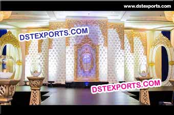 Modern Wedding White Golden Tuffted Walls Stage