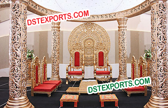 Wedding Golden Carved Open Style Mandap