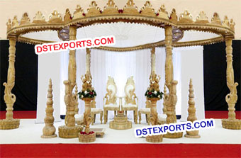 Indian Wedding Hand Carved Peacock Wood Mandap