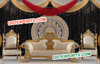 Latest wedding Golden Carved stage Furniture