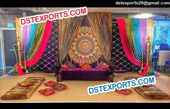 Colourful Mehandi Stage With Round Panel