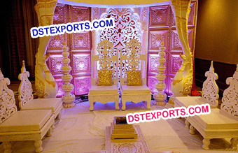 Wedding Wooden Carved Mandap Chairs Set