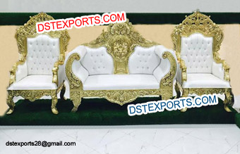 Latest Golden Carved Wedding Throne Set