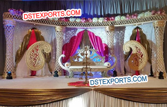Asian Wedding Crystal Damroo Pillars Stage Set