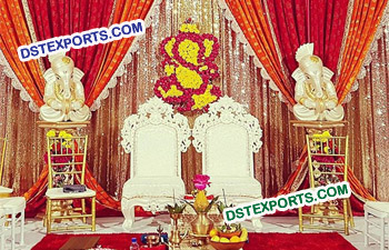 Wedding Wooden Mandap Bride Groom Chairs