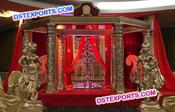 Gold Carved Mandap Set For Indian Wedding