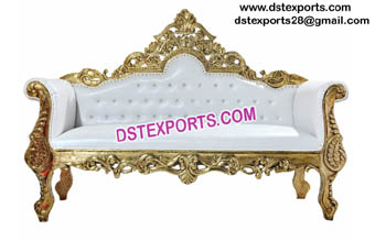 Gold Wooden Carved Sofa Two Seater