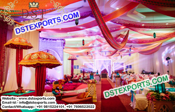 Indian wedding mehandi stage decoration umbrellas