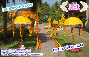 Wedding decorated yellow umbrella chattars