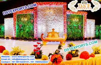 Indian wedding stage flower decorated walls