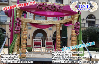 Open Area Round Fiber Carved Mandap Set