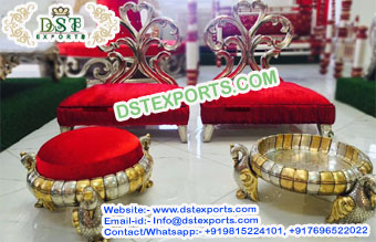 Red Small Mandap Chair Set with Stool