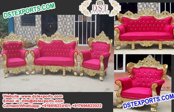 Asian Pink Metal Carved Stage Sofa Set