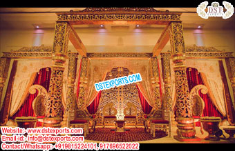 Marvelous Wedding Golden Carved Mandap UK