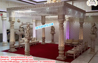 Designer White Theme Fiber Wedding Mandap Paris