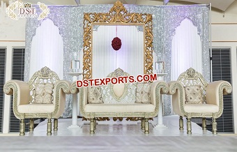 Wedding Silver Carved Wooden Sofa Set