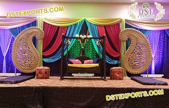 Stylish Sangeet Stage Golden Paisley Decor