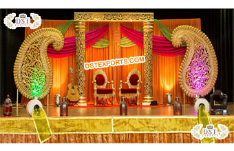 Vibrant Gold Theme Reception Stage Decoration