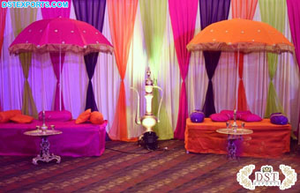 Rustic Mehndi Party Decor with Umbrellas