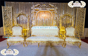 Muslim Golden Theme Backdrop Wedding Stage
