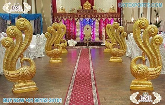 Golden Fiber Peacocks For Wedding Mandap Entry